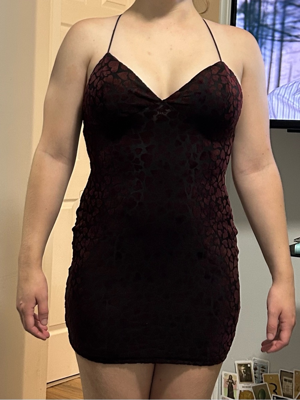 Velvet Leopard-Texture Burgundy Slip Dress